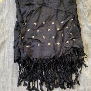 Black Pashmina with Metal Pyramidal Studs on the Bottom of the Shawl